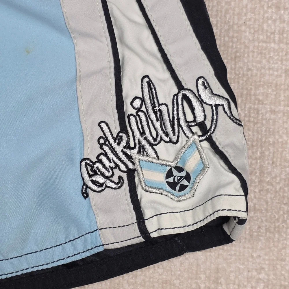 VTG Quiksilver Mens Board Shorts Blue Black White Mesh Lined Swim Trunks Size M